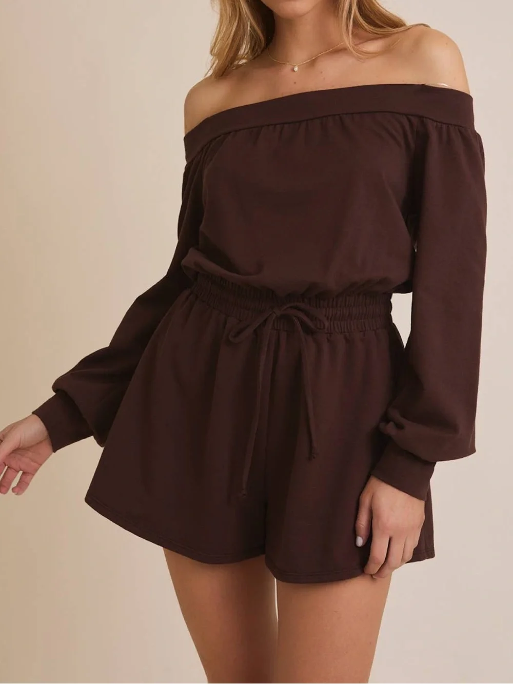 Gilli Off-Shoulder Brown Romper